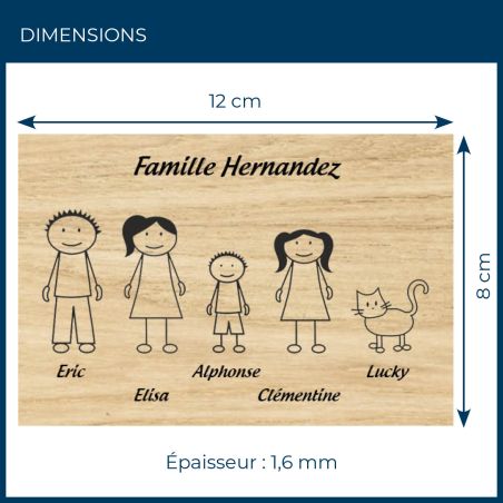 Plaque de maison Family personnalisée avec 5 membres pour boite aux lettres - Format 12x8 cm - Effet bois clair