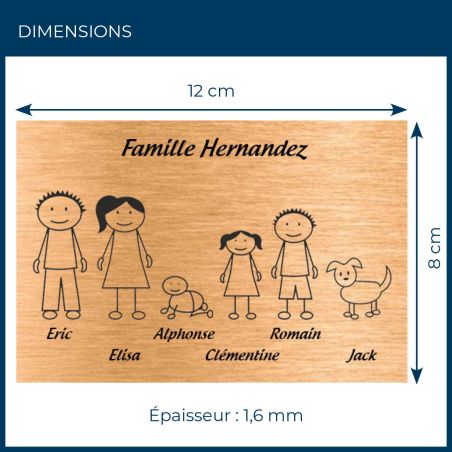 Plaque de maison Family personnalisée avec 6 membres pour boite aux lettres - Format 12x8 cm - Couleur cuivre
