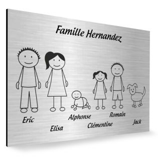 Plaque de maison Family personnalisée avec 6 membres pour boite aux lettres - Format 12x8 cm - Couleur argent