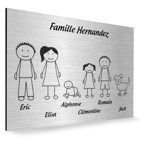 Plaque de maison Family personnalisée avec 6 membres pour boite aux lettres - Format 12x8 cm - Couleur argent