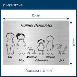 Plaque de maison Family personnalisée avec 6 membres pour boite aux lettres - Format 12x8 cm - Couleur argent