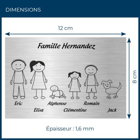 Plaque de maison Family personnalisée avec 6 membres pour boite aux lettres - Format 12x8 cm - Couleur argent