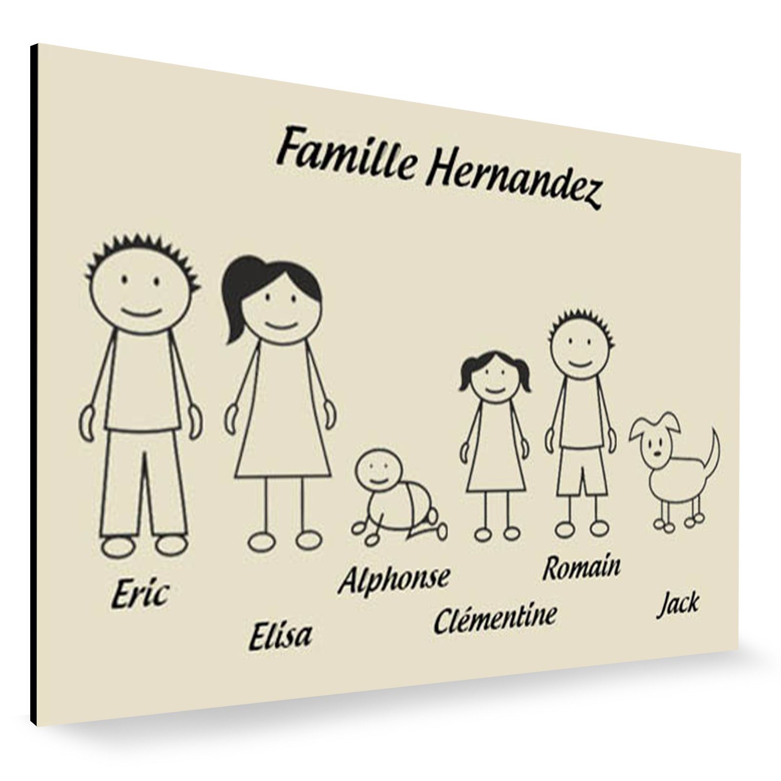 Plaque de maison Family personnalisée avec 6 membres pour boite aux lettres - Format 12x8 cm - Couleur beige