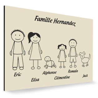 Plaque de maison Family personnalisée avec 6 membres pour boite aux lettres - Format 12x8 cm - Couleur beige
