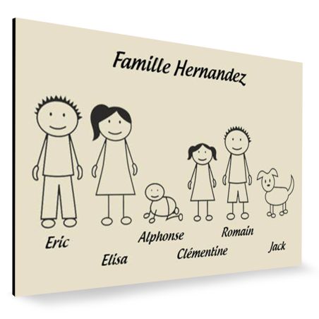 Plaque de maison Family personnalisée avec 6 membres pour boite aux lettres - Format 12x8 cm - Couleur beige
