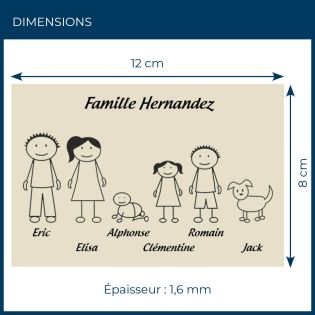 Plaque de maison Family personnalisée avec 6 membres pour boite aux lettres - Format 12x8 cm - Couleur beige