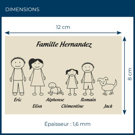 Plaque de maison Family personnalisée avec 6 membres pour boite aux lettres - Format 12x8 cm - Couleur beige