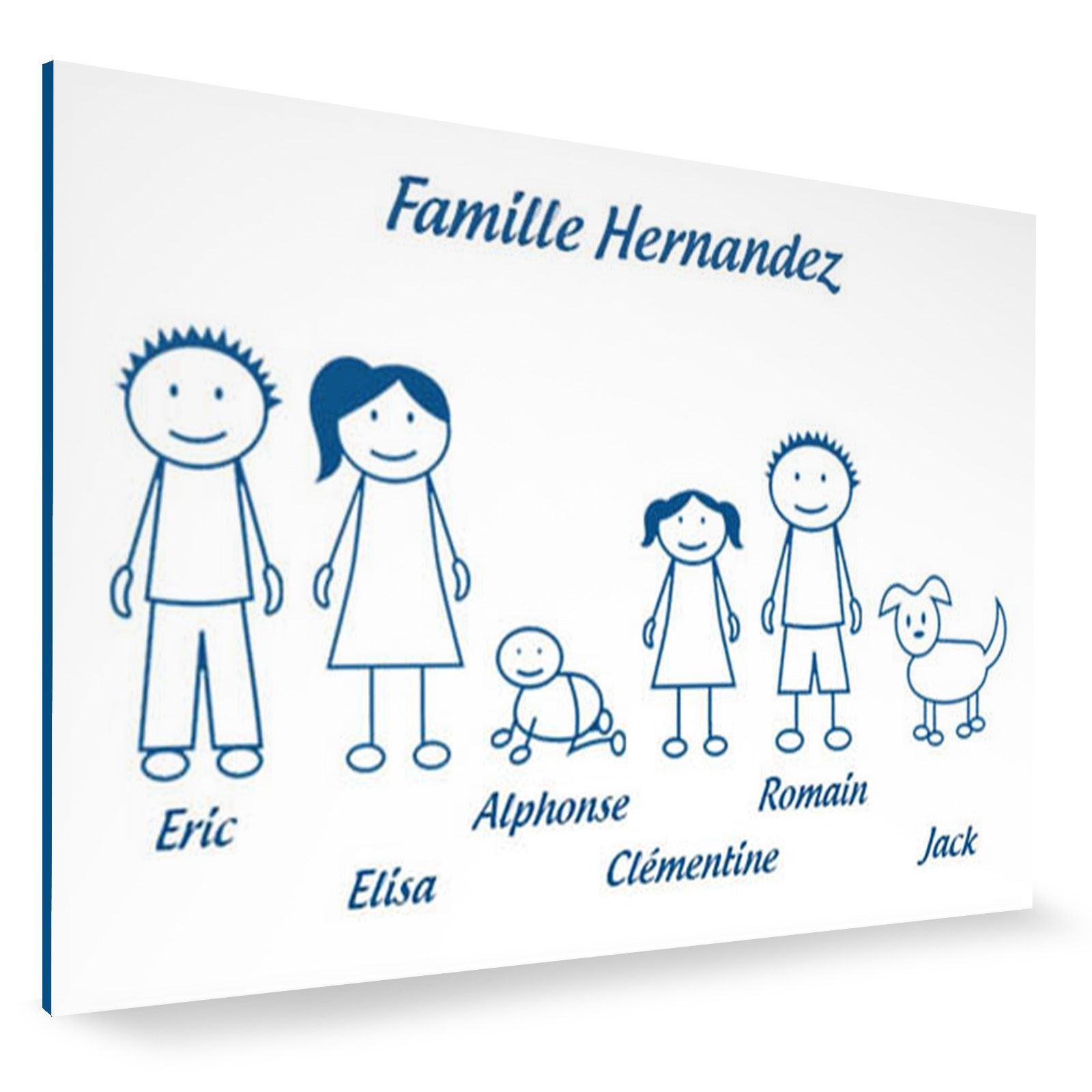 Plaque de maison Family personnalisée avec 6 membres pour boite aux lettres - Format 12x8 cm - Couleur blanche / bleue