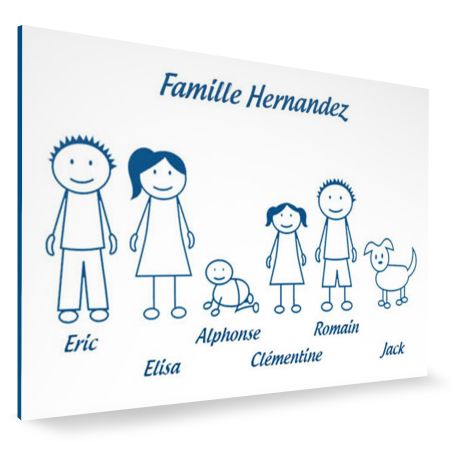 Plaque de maison Family personnalisée avec 6 membres pour boite aux lettres - Format 12x8 cm - Couleur blanche / bleue