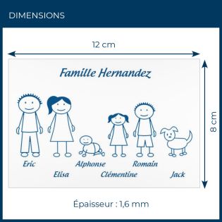 Plaque de maison Family personnalisée avec 6 membres pour boite aux lettres - Format 12x8 cm - Couleur blanche / bleue