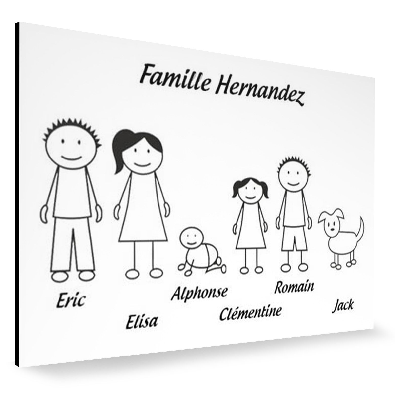 Plaque de maison Family personnalisée avec 6 membres pour boite aux lettres - Format 12x8 cm - Couleur blanche / noire