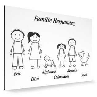 Plaque de maison Family personnalisée avec 6 membres pour boite aux lettres - Format 12x8 cm - Couleur blanche / noire