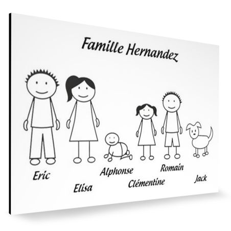 Plaque de maison Family personnalisée avec 6 membres pour boite aux lettres - Format 12x8 cm - Couleur blanche / noire