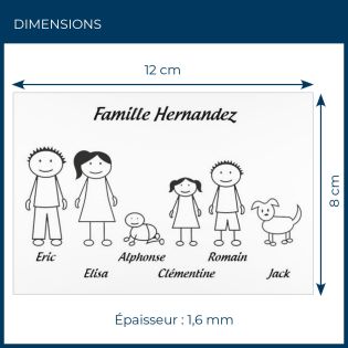 Plaque de maison Family personnalisée avec 6 membres pour boite aux lettres - Format 12x8 cm - Couleur blanche / noire