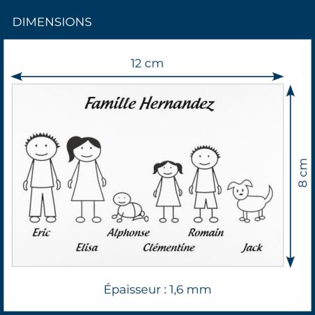 Plaque de maison Family personnalisée avec 6 membres pour boite aux lettres - Format 12x8 cm - Couleur blanche / noire