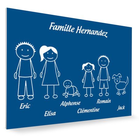Plaque de maison Family personnalisée avec 6 membres pour boite aux lettres - Format 12x8 cm - Couleur bleue