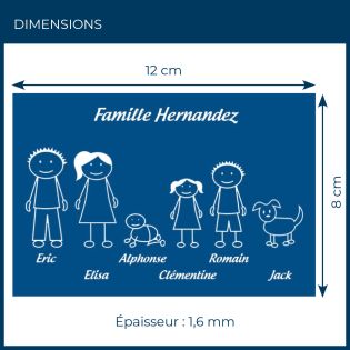 Plaque de maison Family personnalisée avec 6 membres pour boite aux lettres - Format 12x8 cm - Couleur bleue