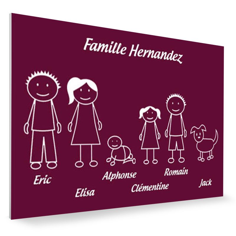 Plaque de maison Family personnalisée avec 6 membres pour boite aux lettres - Format 12x8 cm - Couleur bordeaux Plaque de maison Family personnalisée avec 6 membres pour boite aux lettres - Format 12x8 cm - Couleur bordeaux