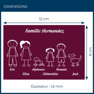 Plaque de maison Family personnalisée avec 6 membres pour boite aux lettres - Format 12x8 cm - Couleur bordeaux