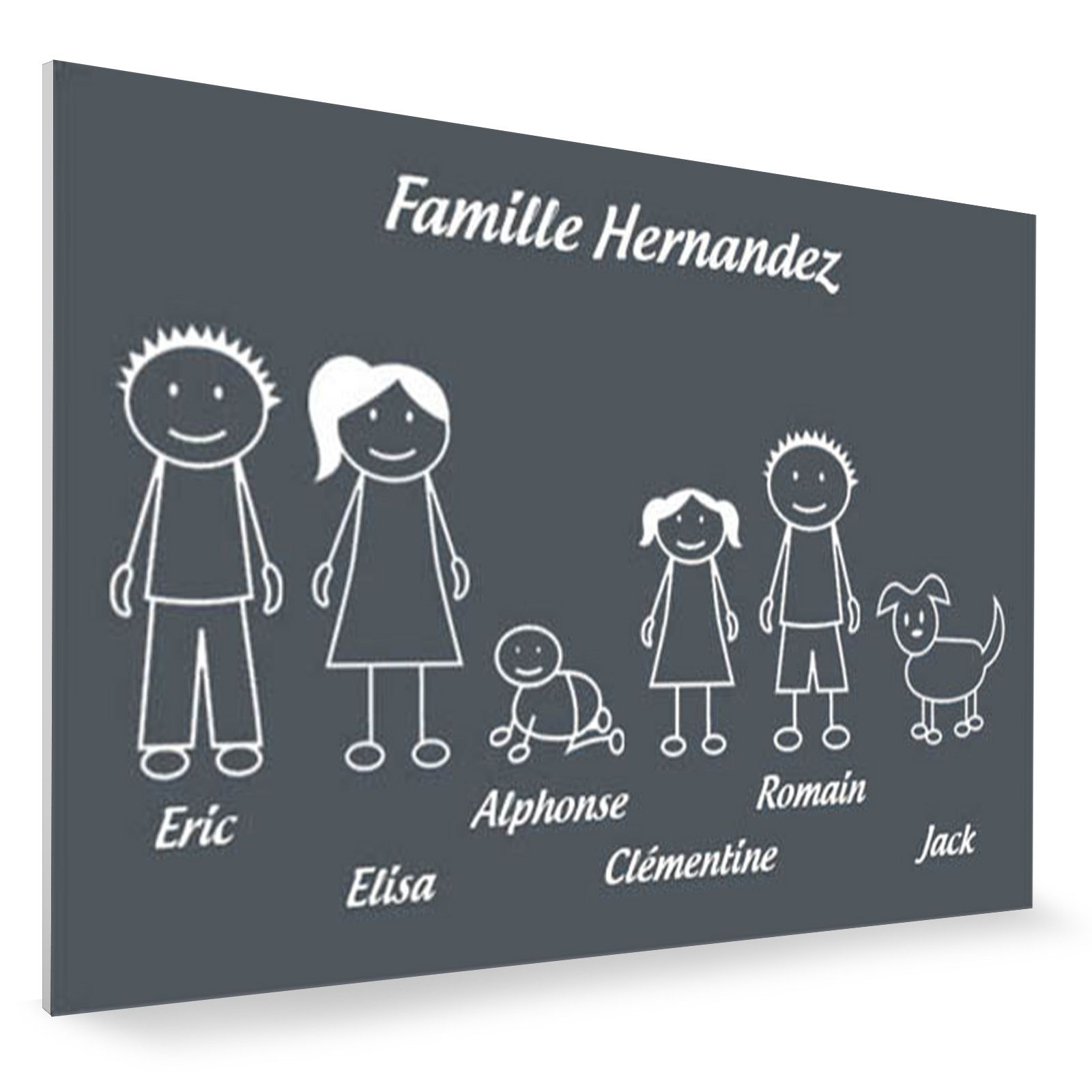 Plaque de maison Family personnalisée avec 6 membres pour boite aux lettres - Format 12x8 cm - Couleur grise