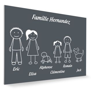 Plaque de maison Family personnalisée avec 6 membres pour boite aux lettres - Format 12x8 cm - Couleur grise
