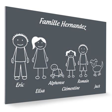 Plaque de maison Family personnalisée avec 6 membres pour boite aux lettres - Format 12x8 cm - Couleur grise