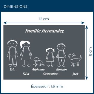 Plaque de maison Family personnalisée avec 6 membres pour boite aux lettres - Format 12x8 cm - Couleur grise