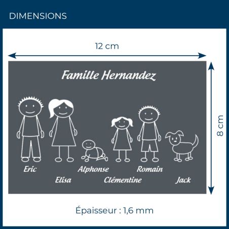 Plaque de maison Family personnalisée avec 6 membres pour boite aux lettres - Format 12x8 cm - Couleur grise