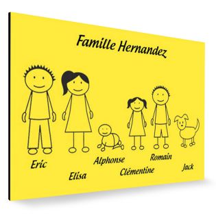 Plaque de maison Family personnalisée avec 6 membres pour boite aux lettres - Format 12x8 cm - Couleur jaune / noire