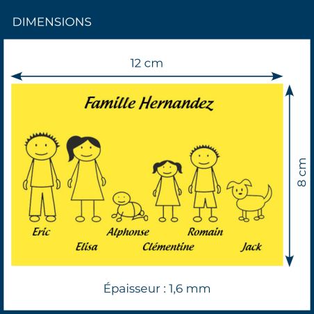 Plaque de maison Family personnalisée avec 6 membres pour boite aux lettres - Format 12x8 cm - Couleur jaune / noire
