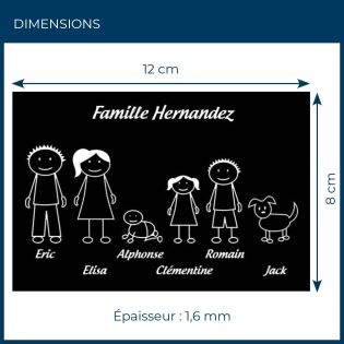 Plaque de maison Family personnalisée avec 6 membres pour boite aux lettres - Format 12x8 cm - Couleur noire