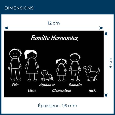 Plaque de maison Family personnalisée avec 6 membres pour boite aux lettres - Format 12x8 cm - Couleur noire