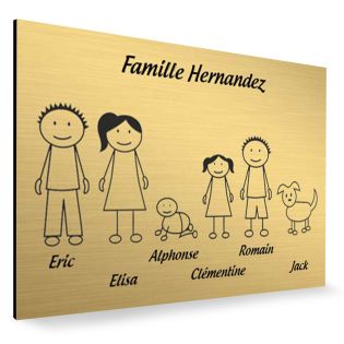 Plaque de maison Family personnalisée avec 6 membres pour boite aux lettres - Format 12x8 cm - Couleur or