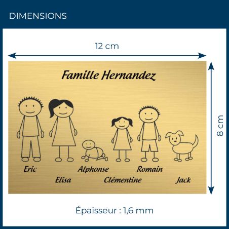 Plaque de maison Family personnalisée avec 6 membres pour boite aux lettres - Format 12x8 cm - Couleur or