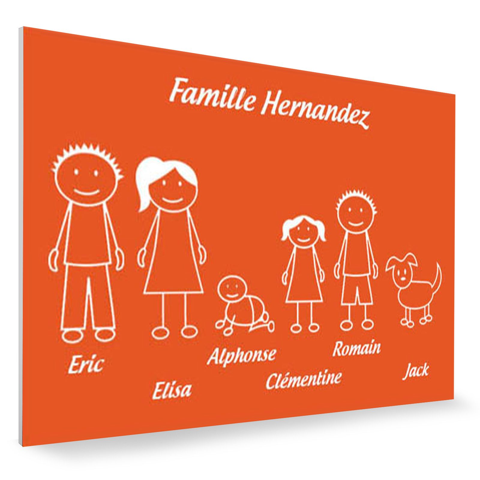 Plaque de maison Family personnalisée avec 6 membres pour boite aux lettres - Format 12x8 cm - Couleur orange
