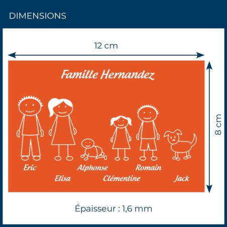 Plaque de maison Family personnalisée avec 6 membres pour boite aux lettres - Format 12x8 cm - Couleur orange