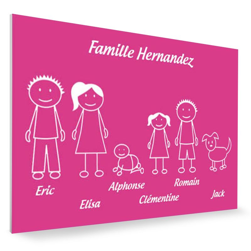 Plaque de maison Family personnalisée avec 6 membres pour boite aux lettres - Format 12x8 cm - Couleur Rose / blanc Plaque de maison Family personnalisée avec 6 membres pour boite aux lettres - Format 12x8 cm - Couleur Rose / blanc