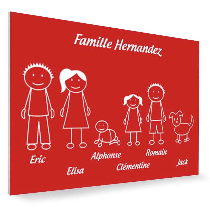 Plaque de maison Family personnalisée avec 6 membres pour boite aux lettres - Format 12x8 cm - Couleur rouge / blanc Plaque de maison Family personnalisée avec 6 membres pour boite aux lettres - Format 12x8 cm - Couleur rouge / blanc