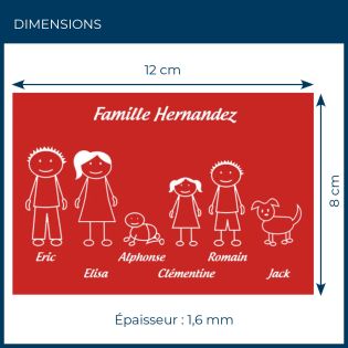 Plaque de maison Family personnalisée avec 6 membres pour boite aux lettres - Format 12x8 cm - Couleur rouge / blanc