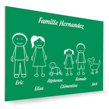Plaque de maison Family personnalisée avec 6 membres pour boite aux lettres - Format 12x8 cm - Couleur vert clair