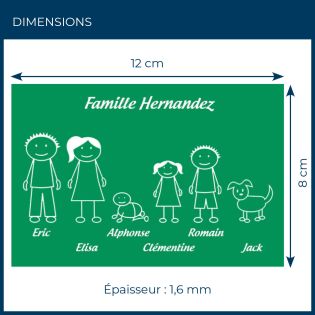Plaque de maison Family personnalisée avec 6 membres pour boite aux lettres - Format 12x8 cm - Couleur vert clair