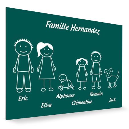 Plaque de maison Family personnalisée avec 6 membres pour boite aux lettres - Format 12x8 cm - Couleur vert foncé