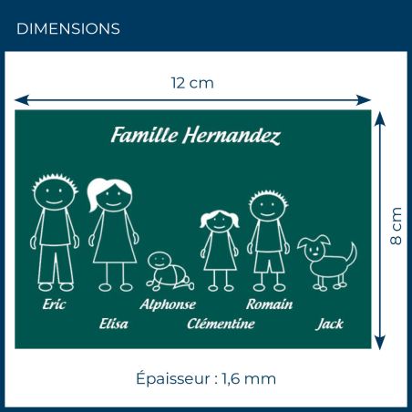 Plaque de maison Family personnalisée avec 6 membres pour boite aux lettres - Format 12x8 cm - Couleur vert foncé