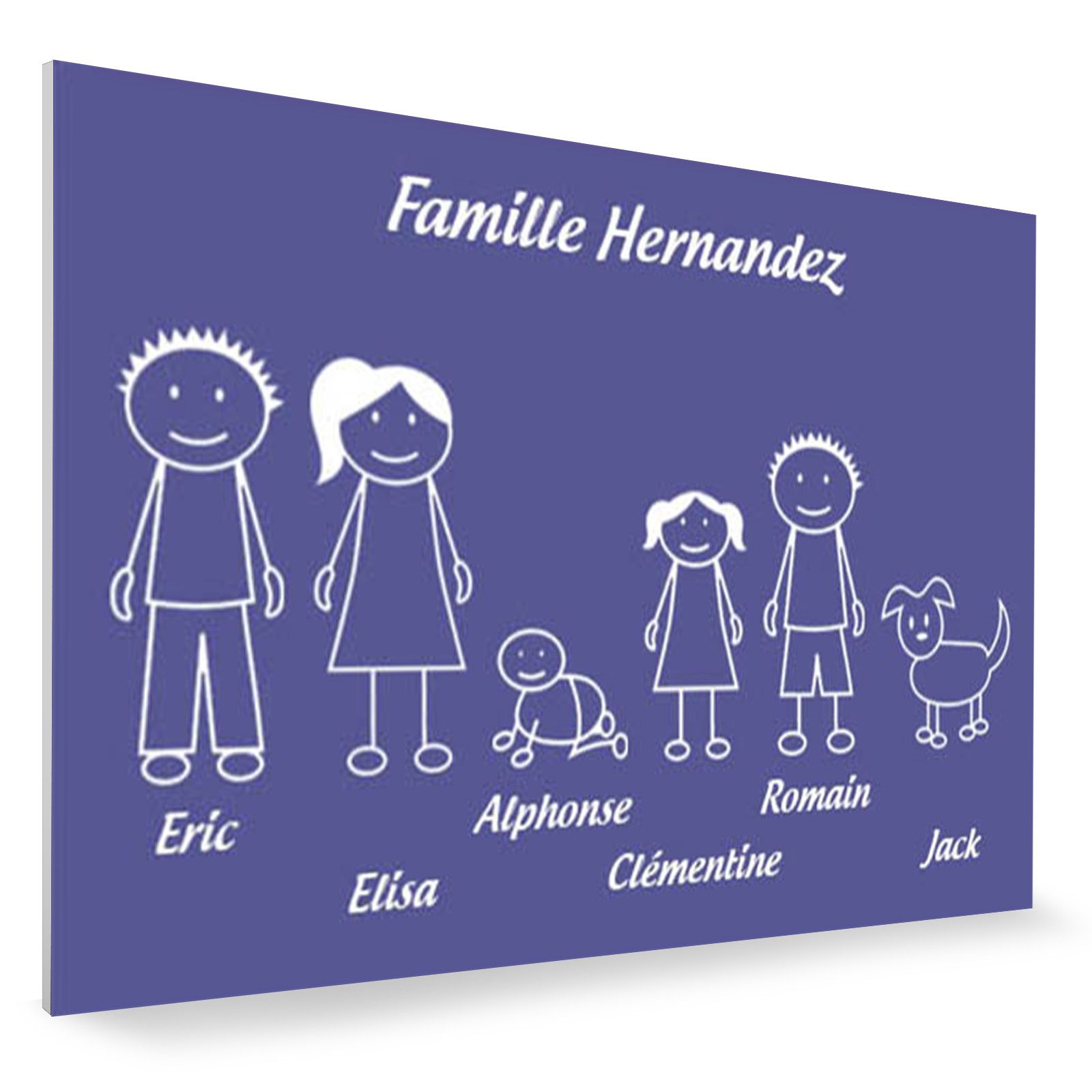 Plaque de maison Family personnalisée avec 6 membres pour boite aux lettres - Format 12x8 cm - Couleur violette