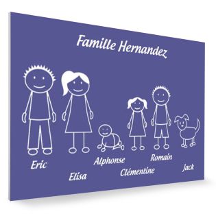 Plaque de maison Family personnalisée avec 6 membres pour boite aux lettres - Format 12x8 cm - Couleur violette