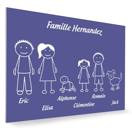 Plaque de maison Family personnalisée avec 6 membres pour boite aux lettres - Format 12x8 cm - Couleur violette