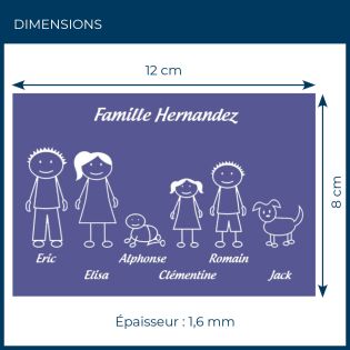 Plaque de maison Family personnalisée avec 6 membres pour boite aux lettres - Format 12x8 cm - Couleur violette