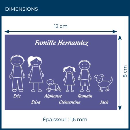 Plaque de maison Family personnalisée avec 6 membres pour boite aux lettres - Format 12x8 cm - Couleur violette