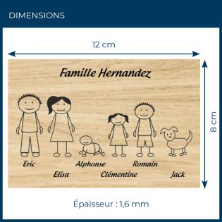Plaque de maison Family personnalisée avec 6 membres pour boite aux lettres - Format 12x8 cm - Effet bois clair
