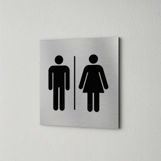 Pictogramme WC format 20 cm x 20 cm en Dibond Aluminium brossé - Modèle toilettes Homme / Femme